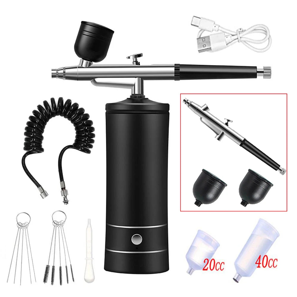 Kit de pintura para decoración de uñas con aerógrafo, Mini aerógrafo con compresor para pintura de pasteles y uñas, pistola pulverizadora manual portátil, aerógrafo para uñas