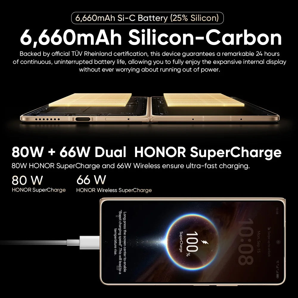 Smartphone HONOR Magic V6 5G Versión UE Snapdragon 8 Elite Gen5 Batería de 6660mAh SuperCharge de 80W MagicOS 10 Pantalla OLED de 7.95" IP69