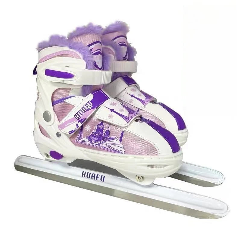 Patines de hielo ajustables HUAFU unisex para niños, adultos, hombres, mujeres, principiantes, hockey/patines de velocidad, forro cálido de felpa, cuchilla de acero inoxidable
