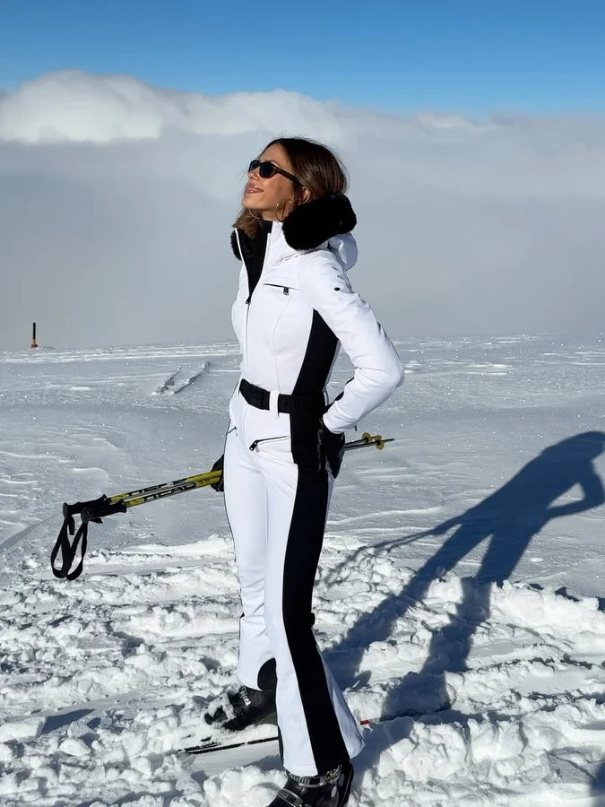 Traje de Esquí para Mujer, Nuevo Modelo de Invierno, Ajustado, Mono de Nieve, a la Moda, con Cinturón Ajustable, Impermeable, Cortavientos y Cálido