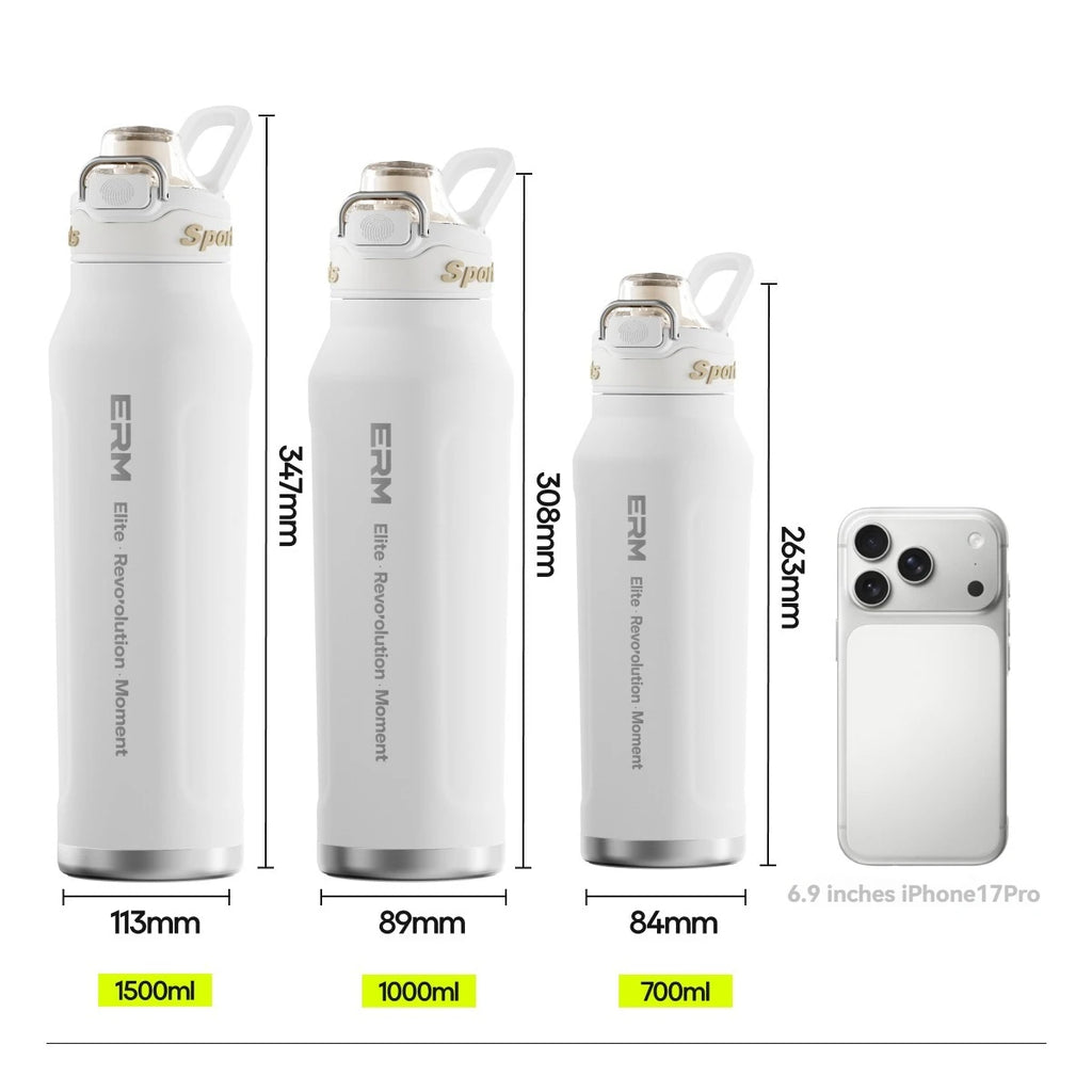 Botella de agua aislada de acero inoxidable, termo para ciclismo, para bebidas frías y calientes, de doble pared, portátil, con asa, taza deportiva para exteriores