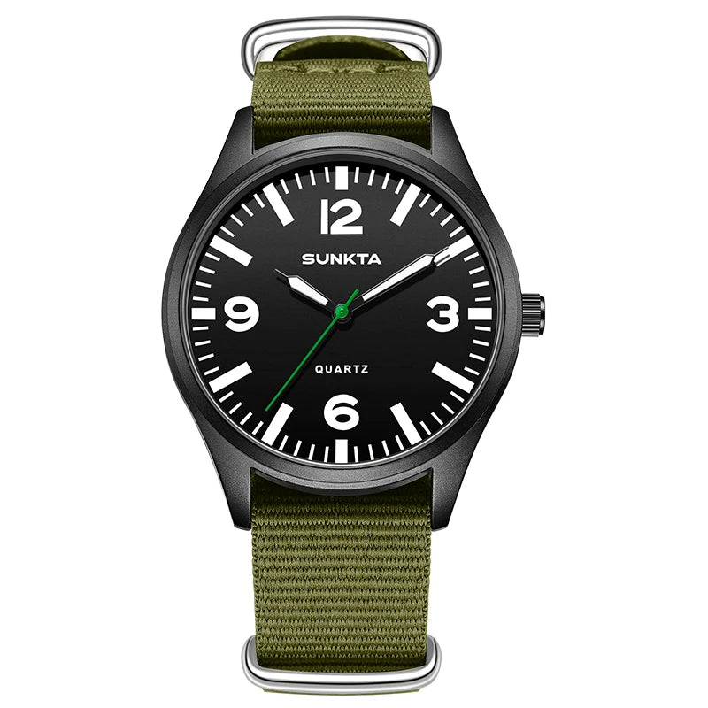 SUNKTA Brand Luxury Men Quartz Watch Date Nylon Leather Waterproof Luminous Military Sports Watches For Men relogios masculino