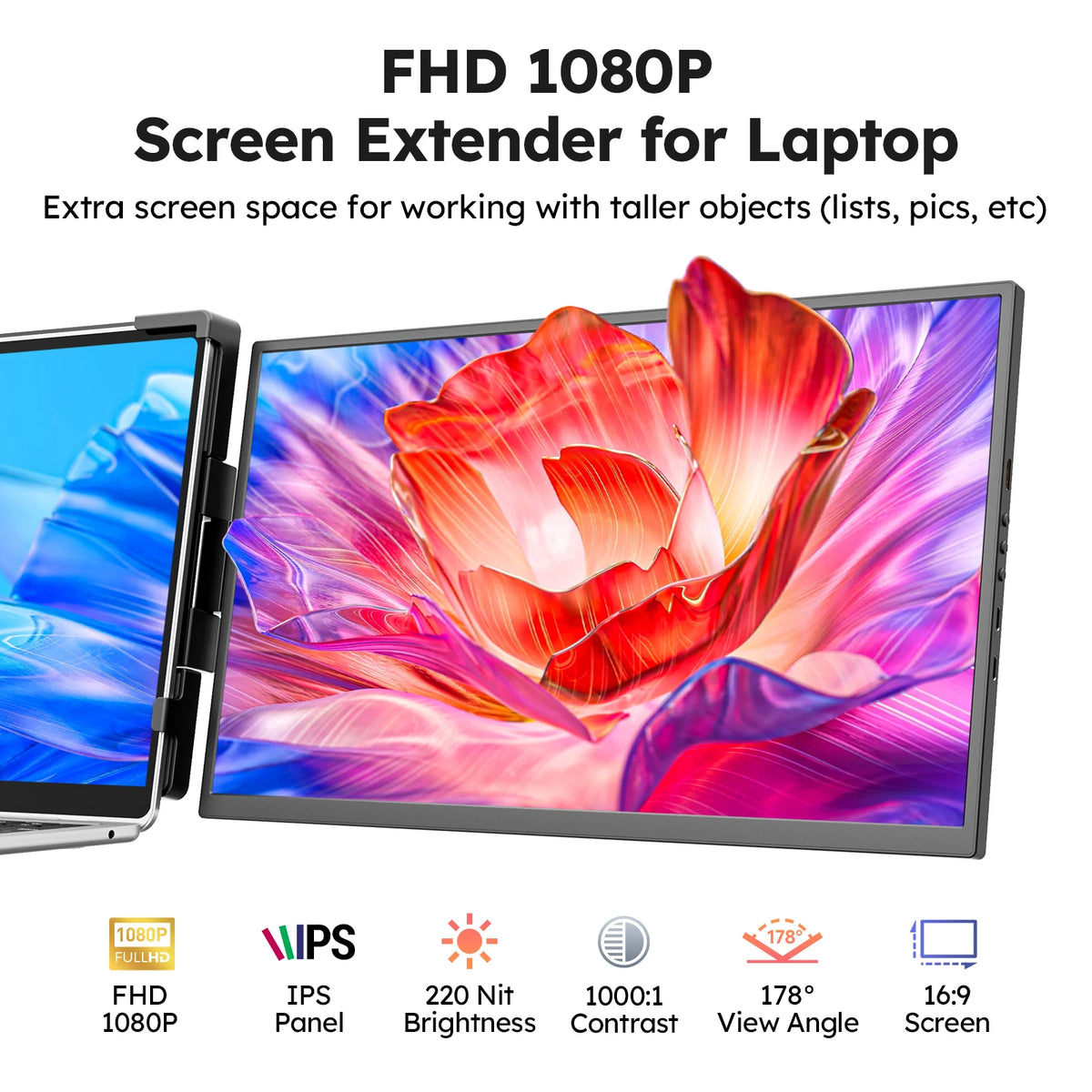 Dopesplay Monitor portátil de 15,6 pulgadas FHD 1080P IPS, extensor de segunda pantalla Plug&Play para PC, portátiles, MAC, monitores de trabajo y viaje 13-17