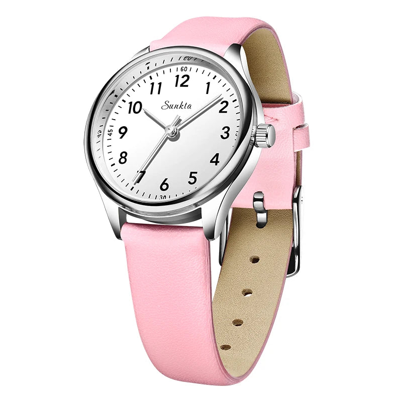 Reloj de cuarzo LIGE para mujer, diseño simple en blanco y negro, correa de piel casual, resistente al agua, pulsera elegante para regalo