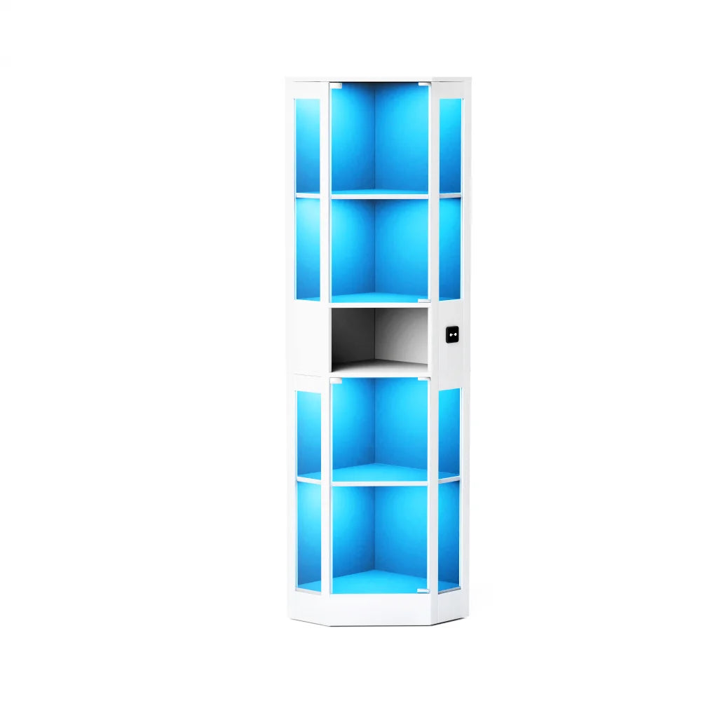 Vitrina expositora moderna de cristal de 5 niveles, estantería con iluminación LED y puerta de vidrio, mueble de almacenamiento multicapa, estante de exhibición a prueba de polvo
