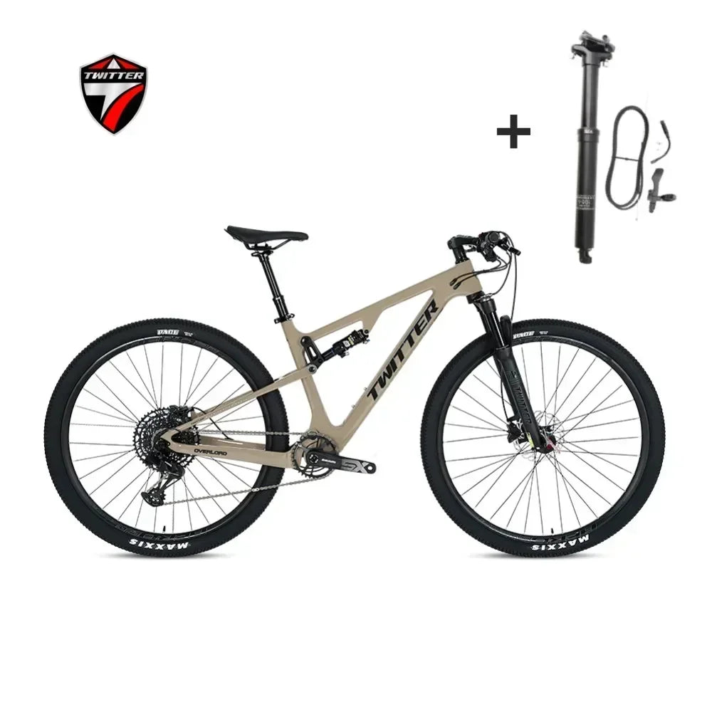 Bicicleta de montaña de fibra de carbono TWITTER OVERLORD M6100-12S con freno de disco hidráulico, doble suspensión y tubo de asiento con suspensión