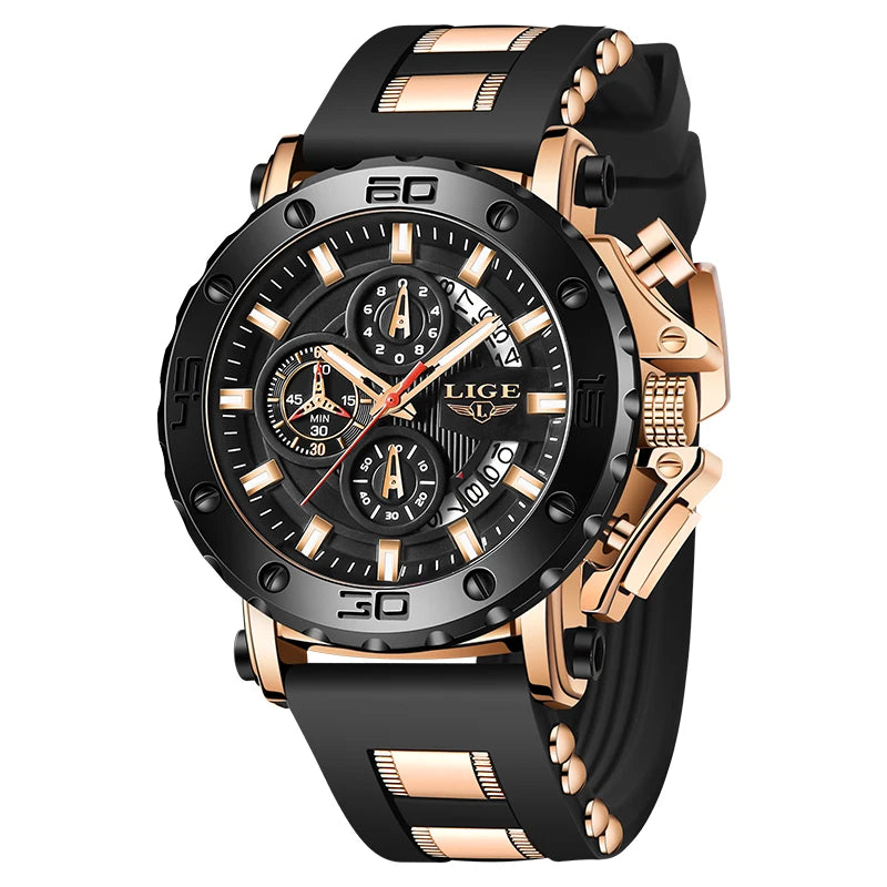 Nuevo reloj de cuarzo LIGE de lujo para hombre, estilo de negocios, esfera grande, cronómetro, resistente al agua, luminoso, informal, deportivo, con caja