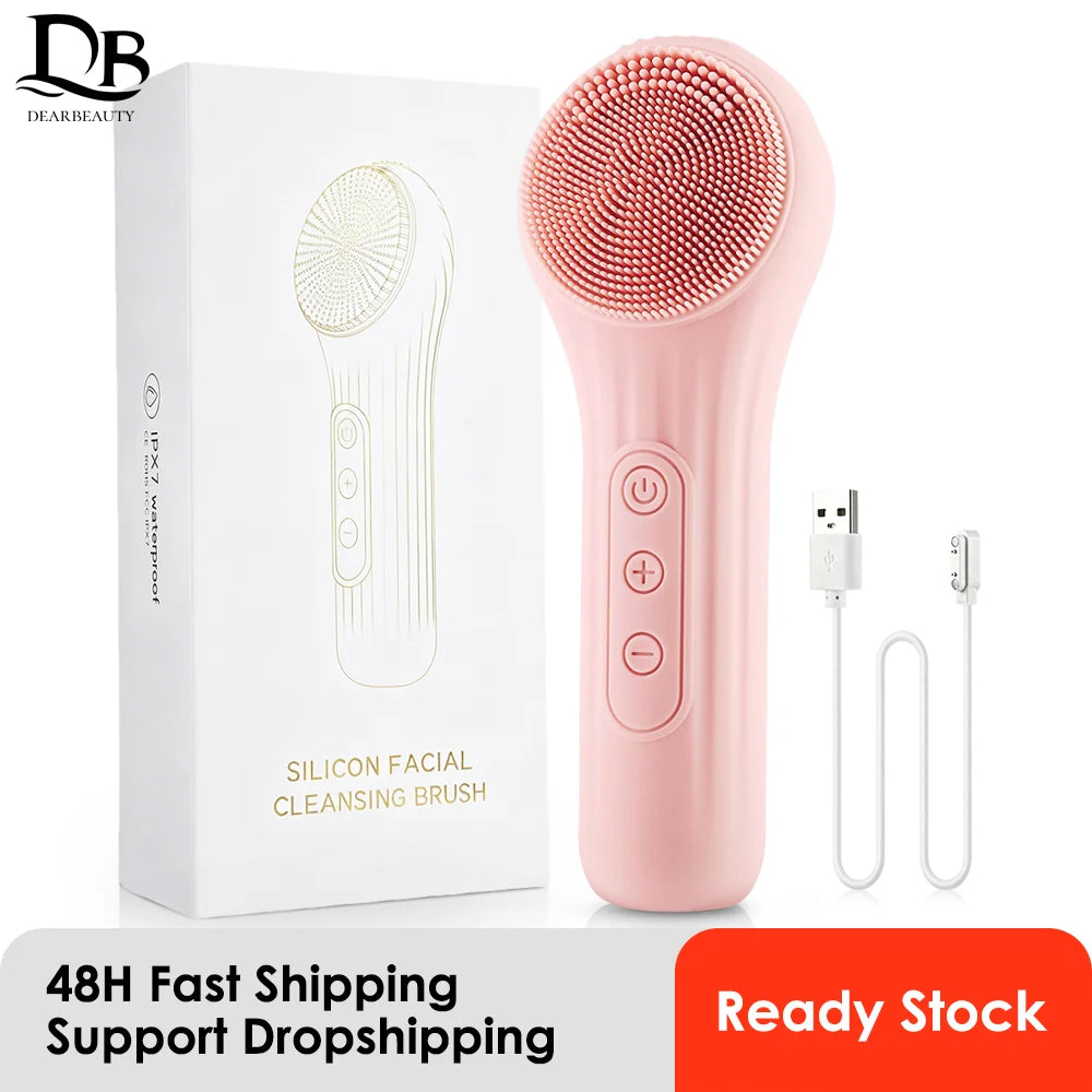 Cepillo de Limpieza Facial Eléctrico de Silicona con Vibración y Calor, Cepillo para Lavar la Cara a Prueba de Agua con 5 Velocidades Ajustables