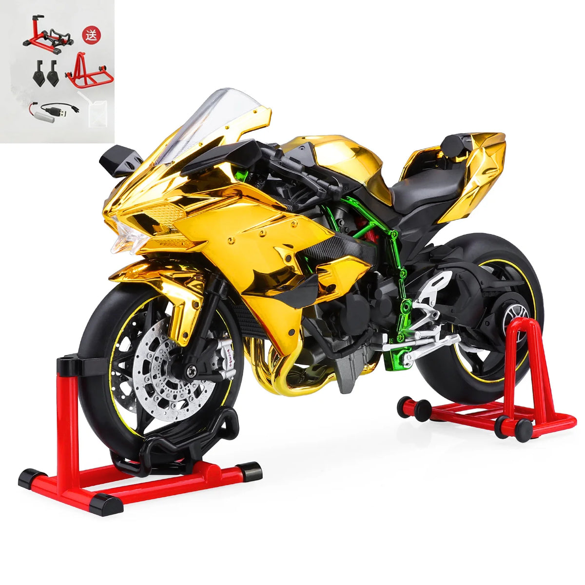 Key Control 1:9 H2 H2R Alloy Racing Motorcycle Model Diecasts Toy Track Sports Motorcycle Model Sound Light With Spray Kids Gift