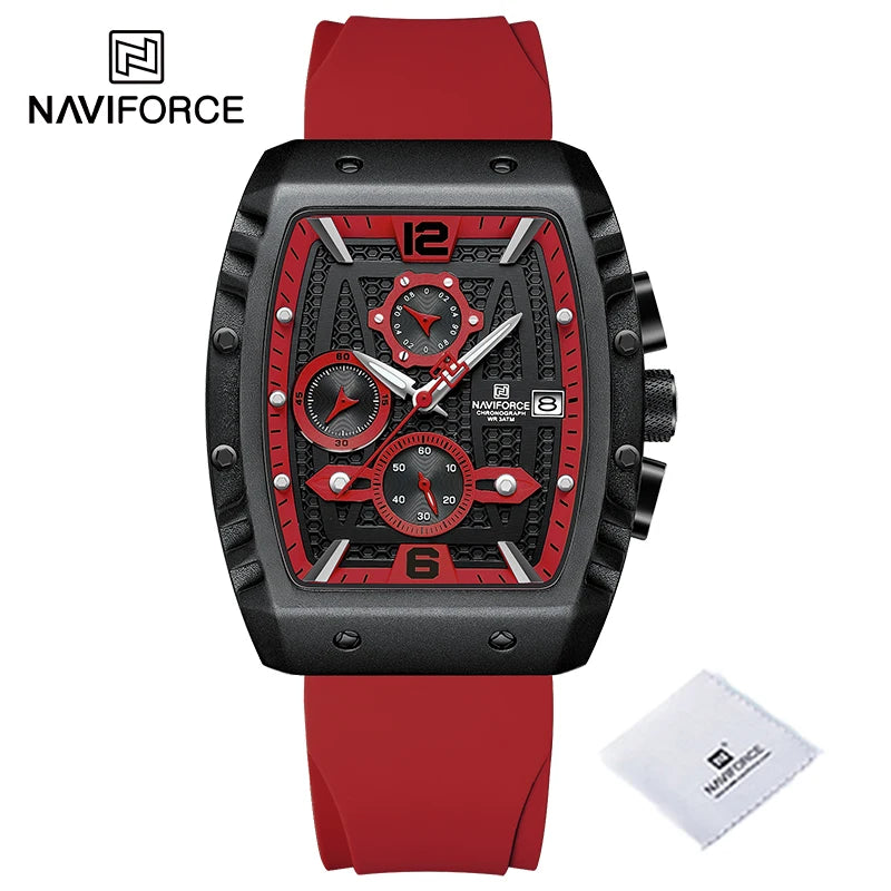 Reloj de cuarzo multifunción NAVIFORCE para hombre, deportivo, resistente al agua, con correa de silicona, calendario y cronógrafo, modelo NF8025