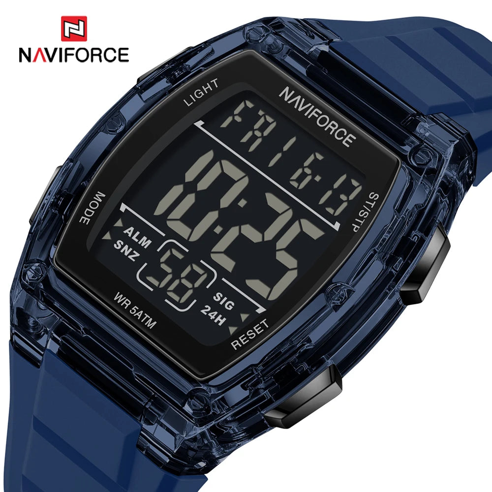 Reloj deportivo para hombre NAVIFORCE de lujo, marca líder, con alarma, cronómetro, pantalla digital LED, retroiluminación y resistente al agua.