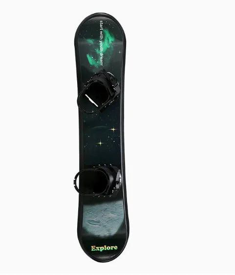 Equipo de snowboard al aire libre en parque de snowboard para niños adultos.