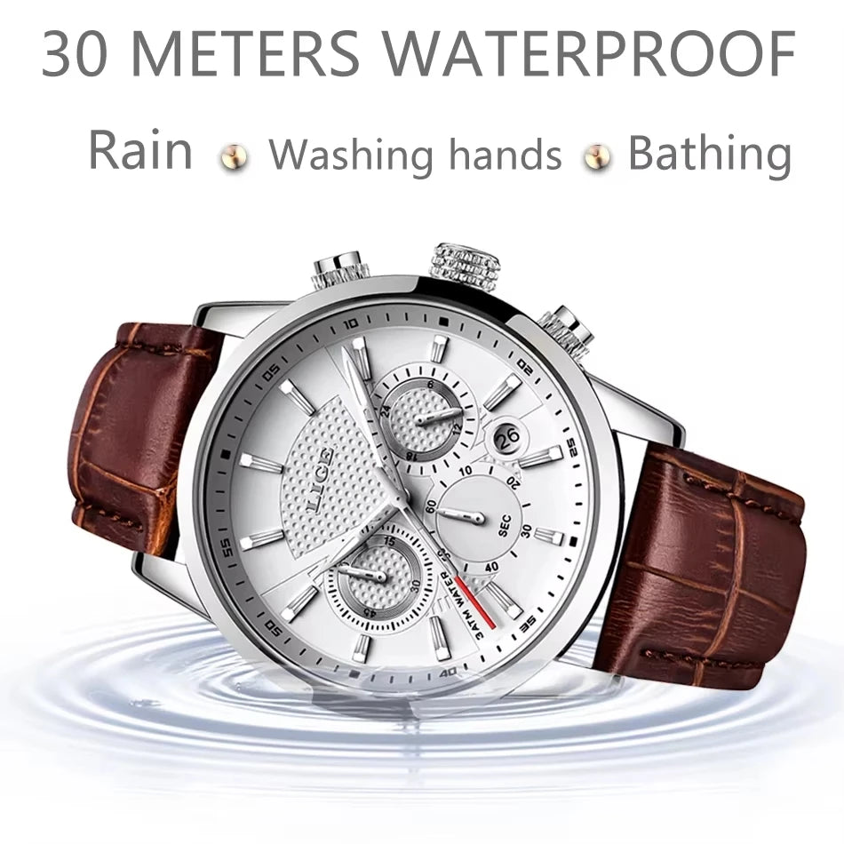 LIGE Watch MenTop Brand Luxury Casual Leather Quartz Mens Watches Man Business Clock Male Sport Waterproof Date Chronograph