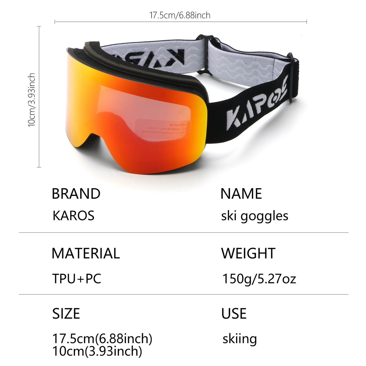 Gafas de esquí Karos de doble capa antivaho con protección UV400, ligeras, para deportes de invierno, snowboard y motos de nieve.