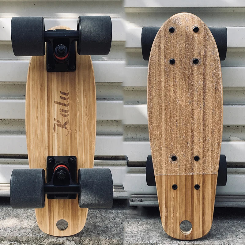 Mini monopatín corto de bambú para niños y niñas, patineta portátil para peces, tabla larga, patinetes de rodillo, 45, 56cm
