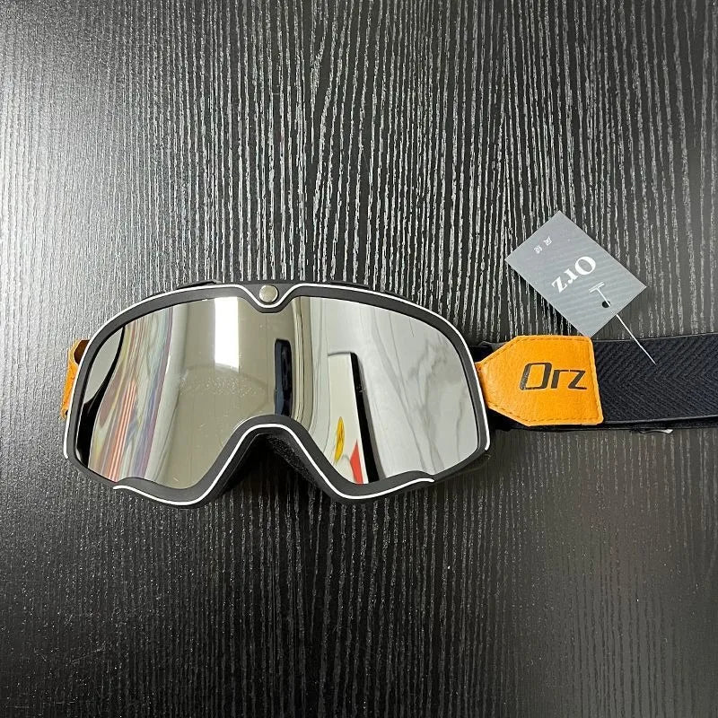 Gafas de viento retro Orz, gafas de motocicleta, gafas de viento retro a prueba de arena, para conducción todoterreno, casco 3/4.