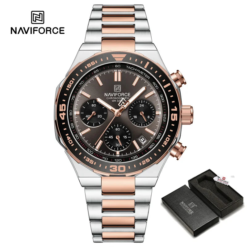 Reloj NAVIFORCE 2024 para hombre, resistente al agua, estilo casual de negocios, con fecha, manecillas luminosas, cuarzo, cronógrafo, correa de acero inoxidable