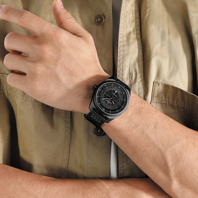 Reloj de pulsera deportivo militar de lujo para hombre NAVIFORCE NF9281, reloj de cuarzo original con fecha automática, correa de piel, resistente al agua, regalo para hombre