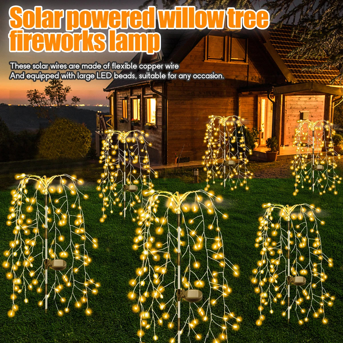 Luces solares decorativas de fuegos artificiales de 200/120 LED para exteriores, luces de hadas, lámpara de Ramadán, guirnalda de luces impermeable para patios