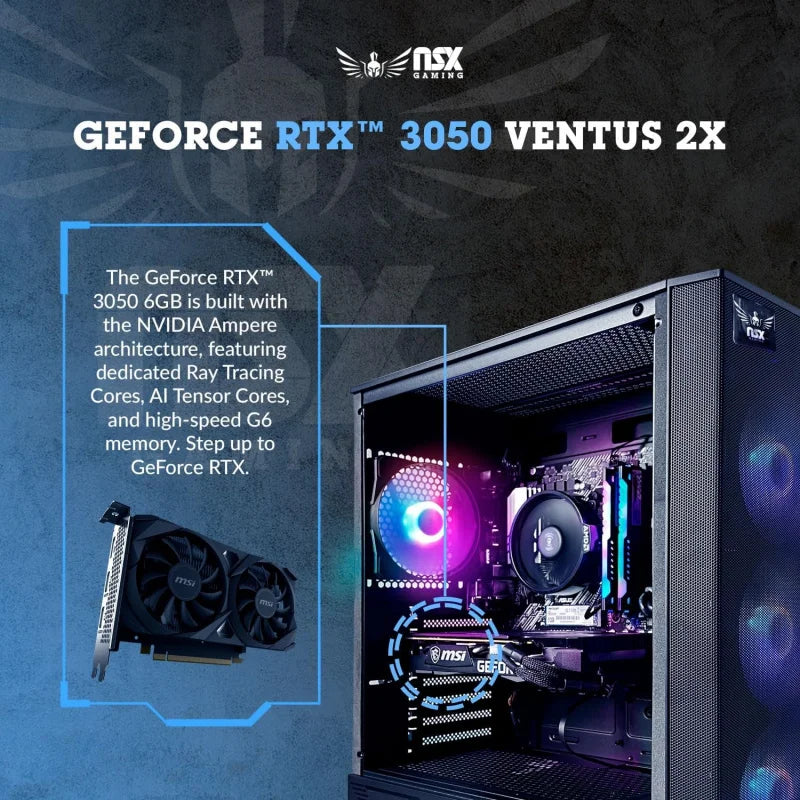 PC de Escritorio Ryzen 5 5500, RTX 3050 6GB, (2 * 8GB) 16 GB RAM 3600 RGB, SSD 480GB M.2 NVME, W11, WiFi, Ratón y Teclado, 1