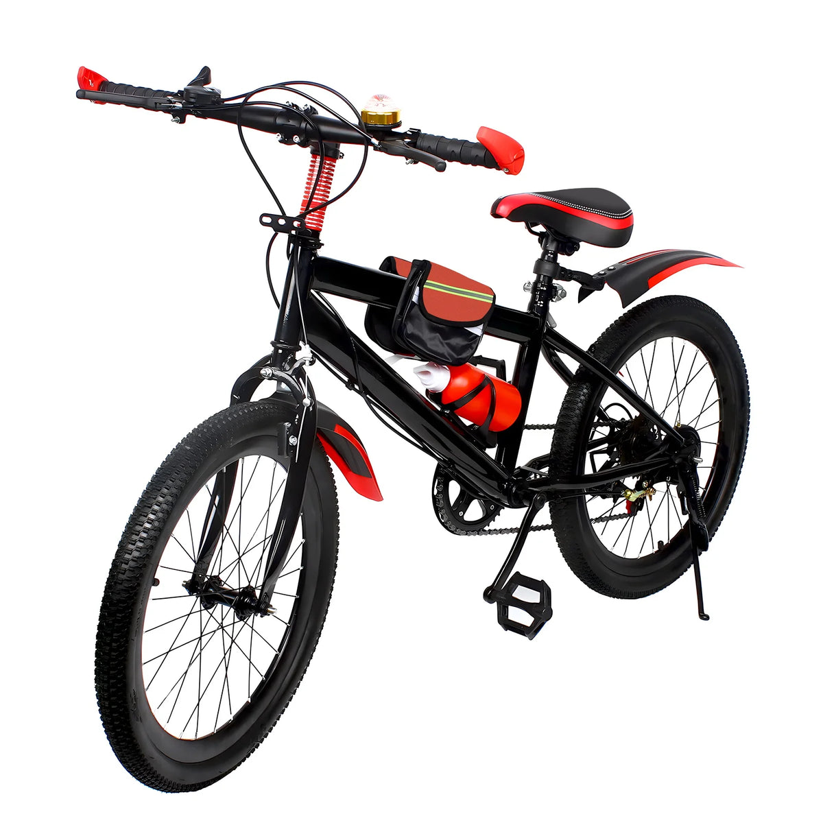 Bicicleta de montaña de 20 pulgadas, 7 velocidades, bicicleta infantil con sillín ajustable, guardabarros, portabidón y bidón para niños y niñas de 8 a 13 años