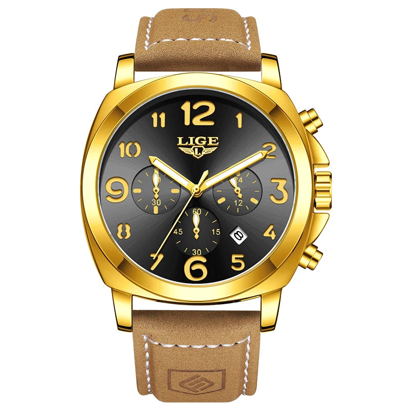 Reloj de pulsera para hombre LIGE, marca de lujo, deportivo, impermeable, luminoso, con cronógrafo y cuarzo.