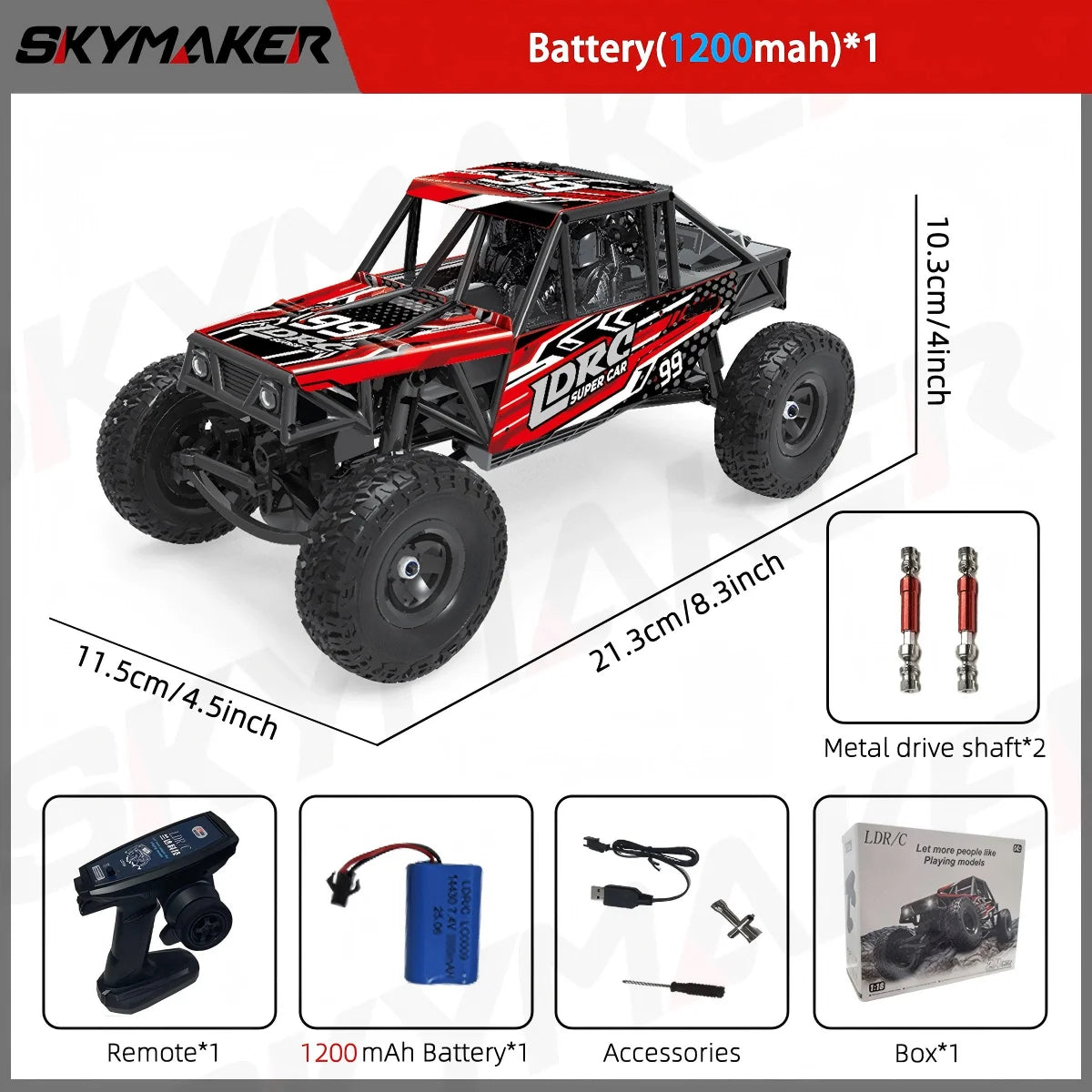 Coche RC LDRC LD18499 a escala 1/18, vehículo de control remoto 4WD 2.4G con faros LED, coche de escalada, juguete de modelo de coche para regalo de niños