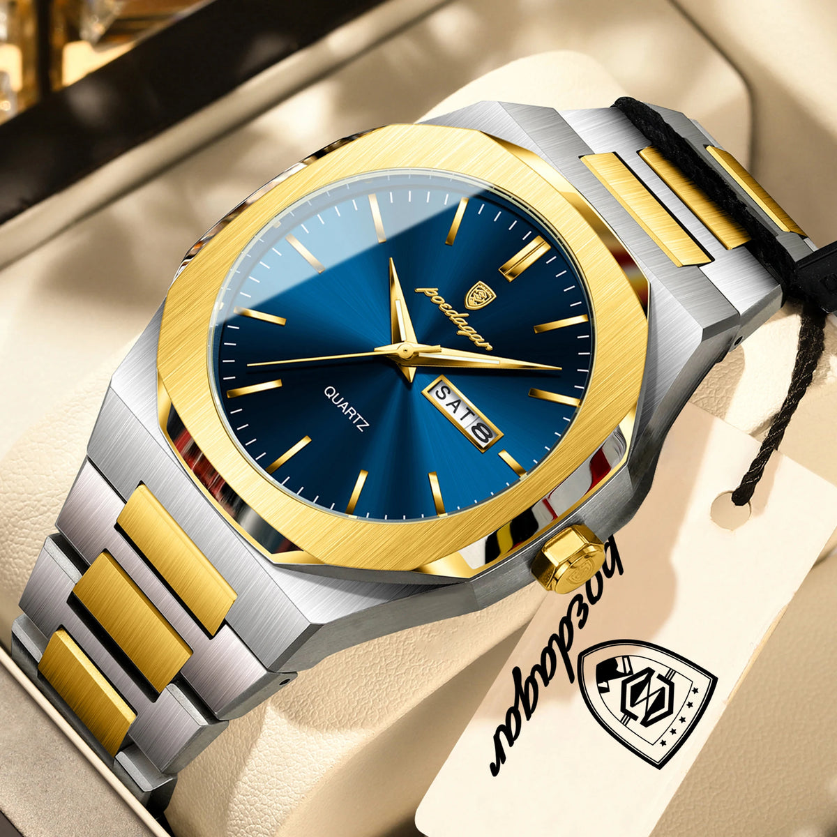 POEDAGAR Top Fashion Brand Man Clock Luminous Waterproof Stainless Steel Men's Watch Date Week Quartz Business Watches For Men Relogio Masculino