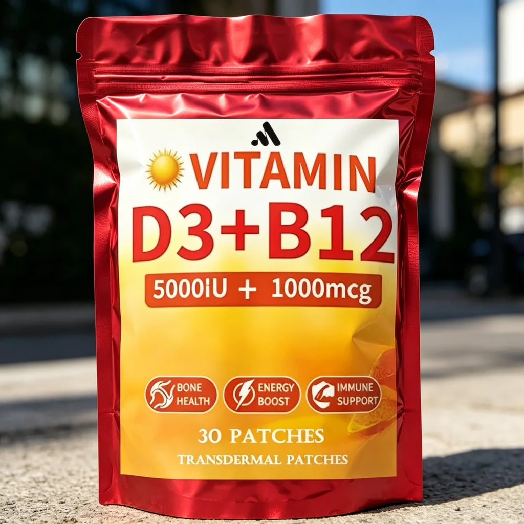 Parches Transdérmicos de Vitamina D3 y Vitamina B12, Energía Natural, Estado de Ánimo, Metabolismo y Concentración, 30 Parches