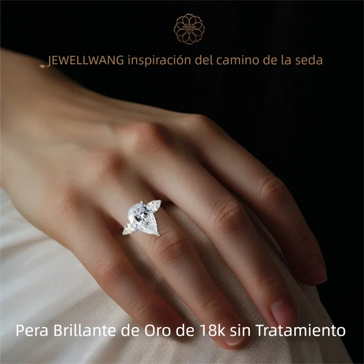 JEWELLWANG, anillo clásico de tres piedras en oro blanco macizo de 18 quilates, con un diamante de laboratorio de forma de pera, ideal como regalo de joyería para bodas o aniversarios.