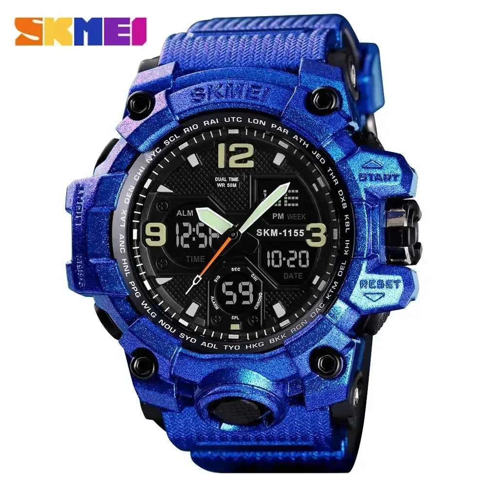 Reloj deportivo militar digital para hombre SKMEI 1155B, reloj deportivo con pantalla dual resistente al agua 5Bar, reloj de pulsera masculino