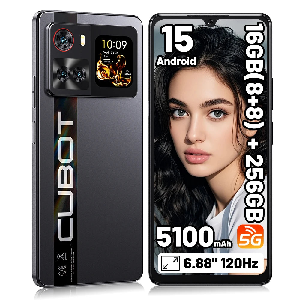 Smartphone Cubot X100 16GB(8+8) RAM+256GB ROM Cámara de 64MP 5100mAh Android 15 Dimensity 7025 5G, pantalla de 6.88" 120Hz 33W NFC