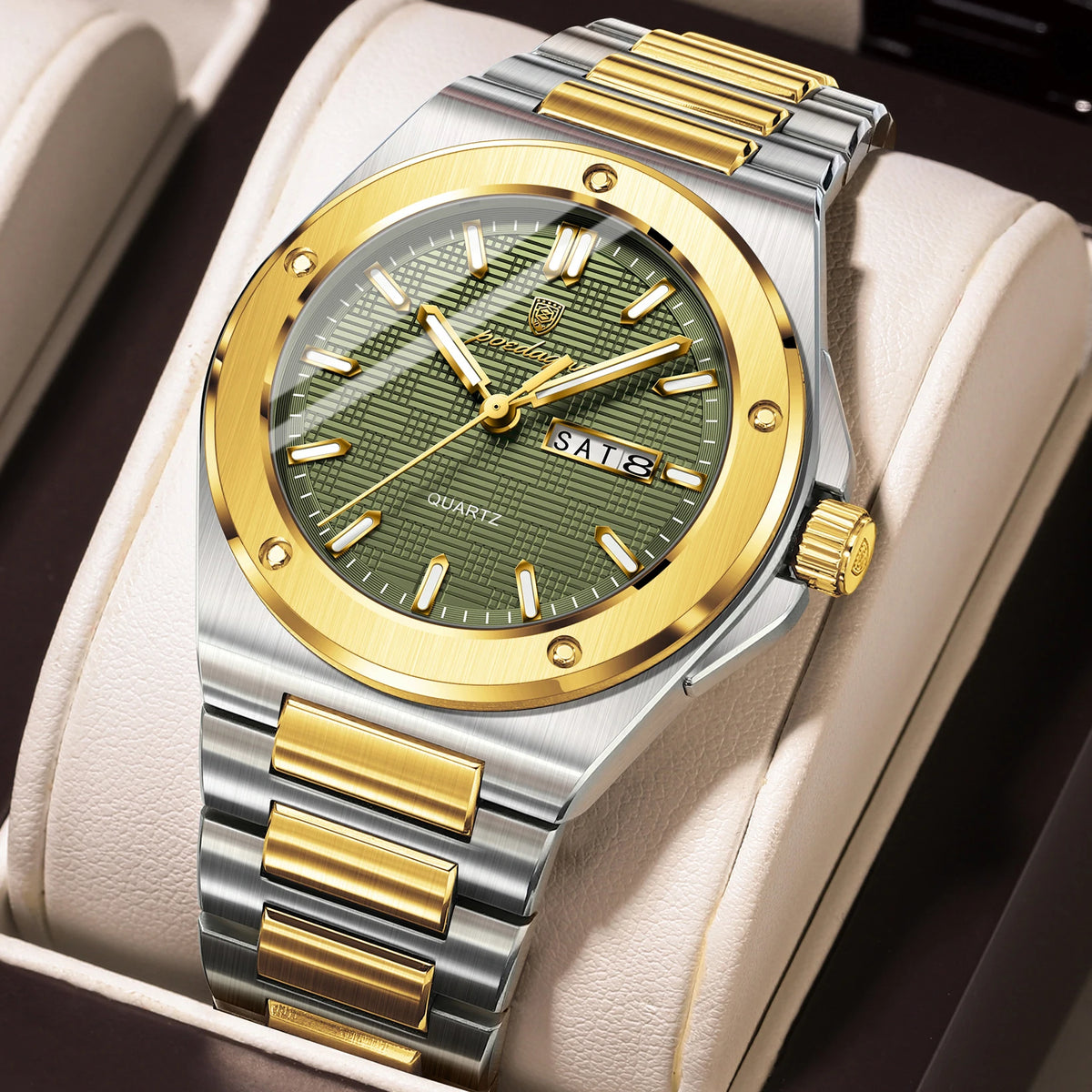 Reloj de moda para hombre POEDAGAR, resistente al agua, luminoso, con fecha y día, elegante, de acero inoxidable, reloj de cuarzo de alta calidad para hombre