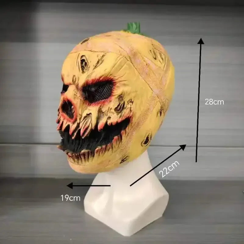 Halloween Horror Pumpkin Latex Full Head Mask, Creepy Ghost Face Prop for Cosplay, Prank, Performance Party Scary Decoration