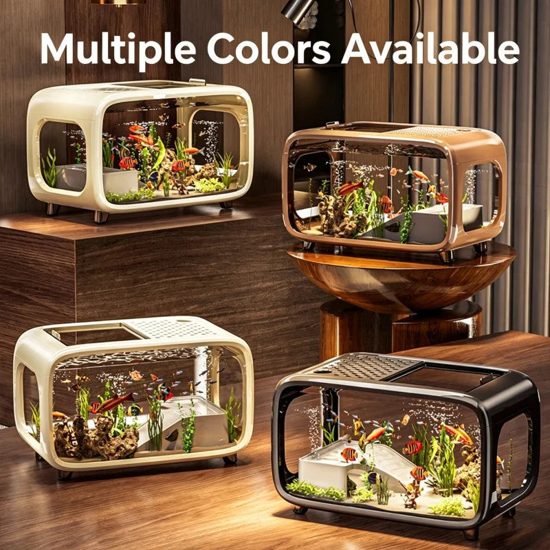 Modern Small Rectangle Plastic Fish Tank Set Creative Home Aquarium with Lid - Fish Tank Kit for Small Fish or Shrimp