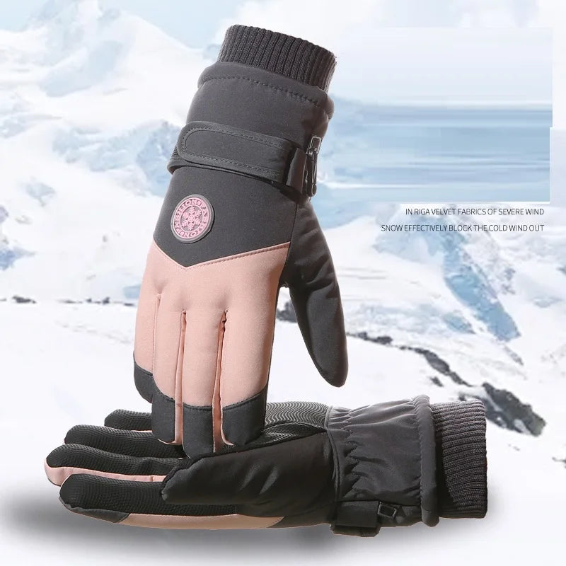 Guantes de Invierno Unisex para Snowboard y Esquí, de Cuero PU Antideslizante, con Pantalla Táctil, Impermeables, para Motociclismo, Cálidos, de Forro Polar