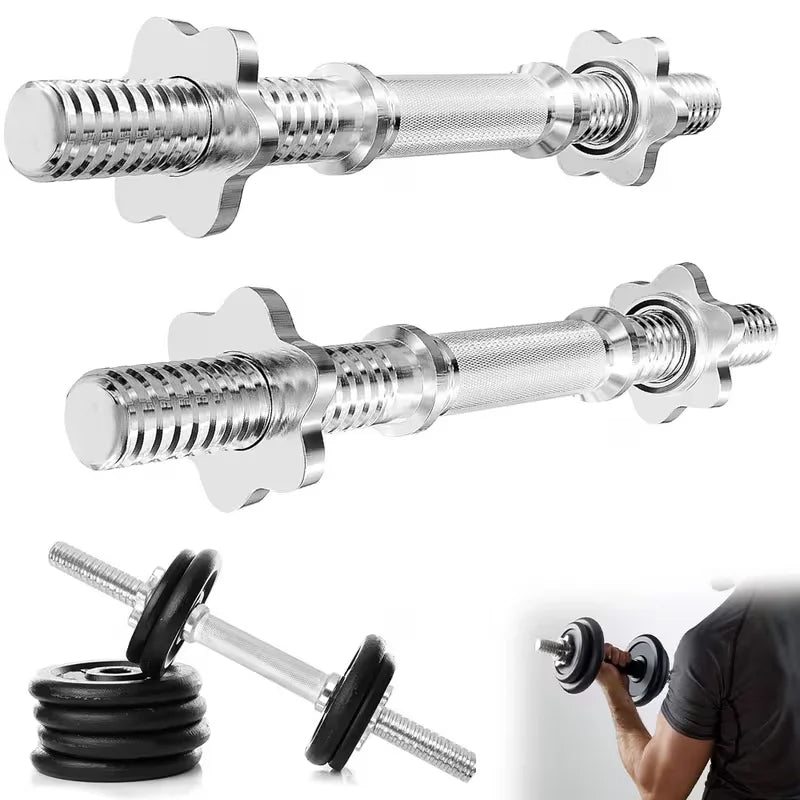 Dos mancuernas ajustables de acero al carbono con empuñaduras antideslizantes y robustas tuercas hexagonales, de 40 cm de longitud, son ideales para entrenar los bíceps y mantenerse en forma en casa y en el gimnasio.