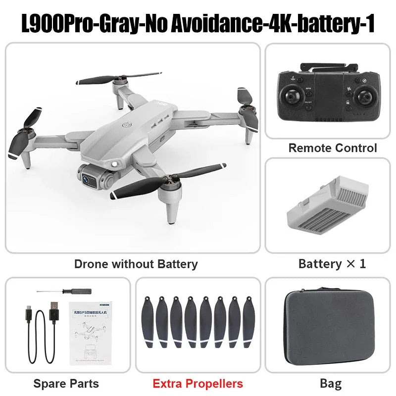 Dron GPS plegable gris con cámara y control remoto; incluye 1 batería y hélices extra