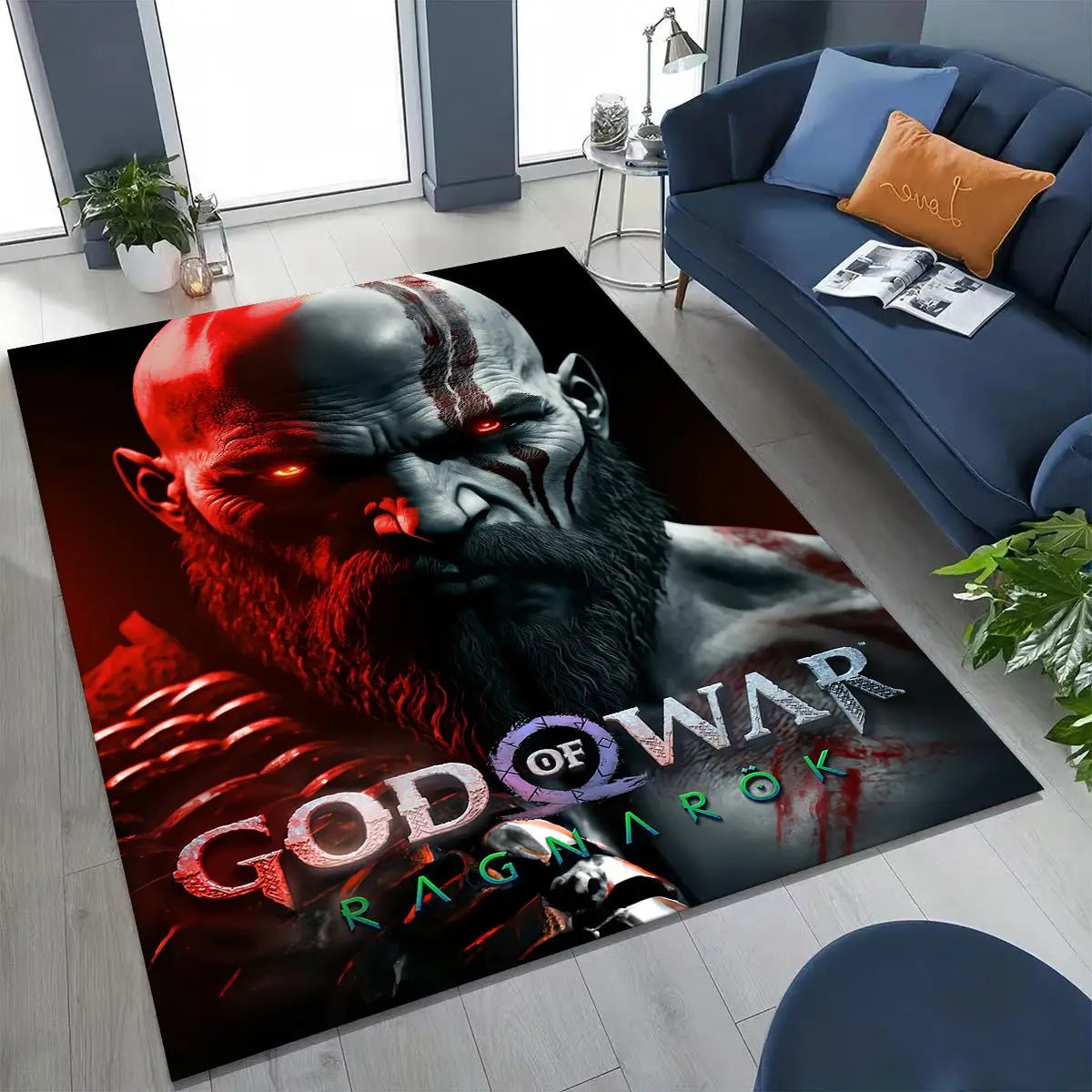 Alfombra de juego 3A de Kratos de God of War Classics para dormitorio, sala de estar, sofá, felpudo de decoración para el hogar, alfombrilla grande antideslizante para juegos de niños