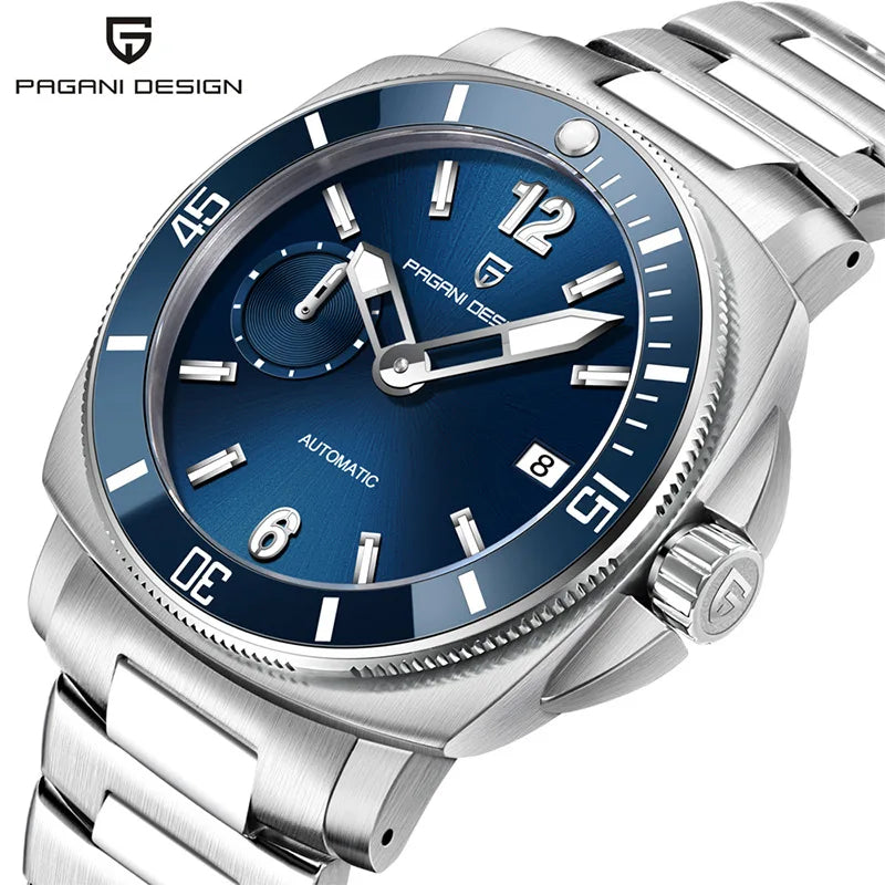 Reloj mecánico PAGANI DESIGN PD-1820 para hombre con fecha, totalmente de acero inoxidable, cristal de zafiro, luminoso, resistente al agua 10Bar, reloj automático