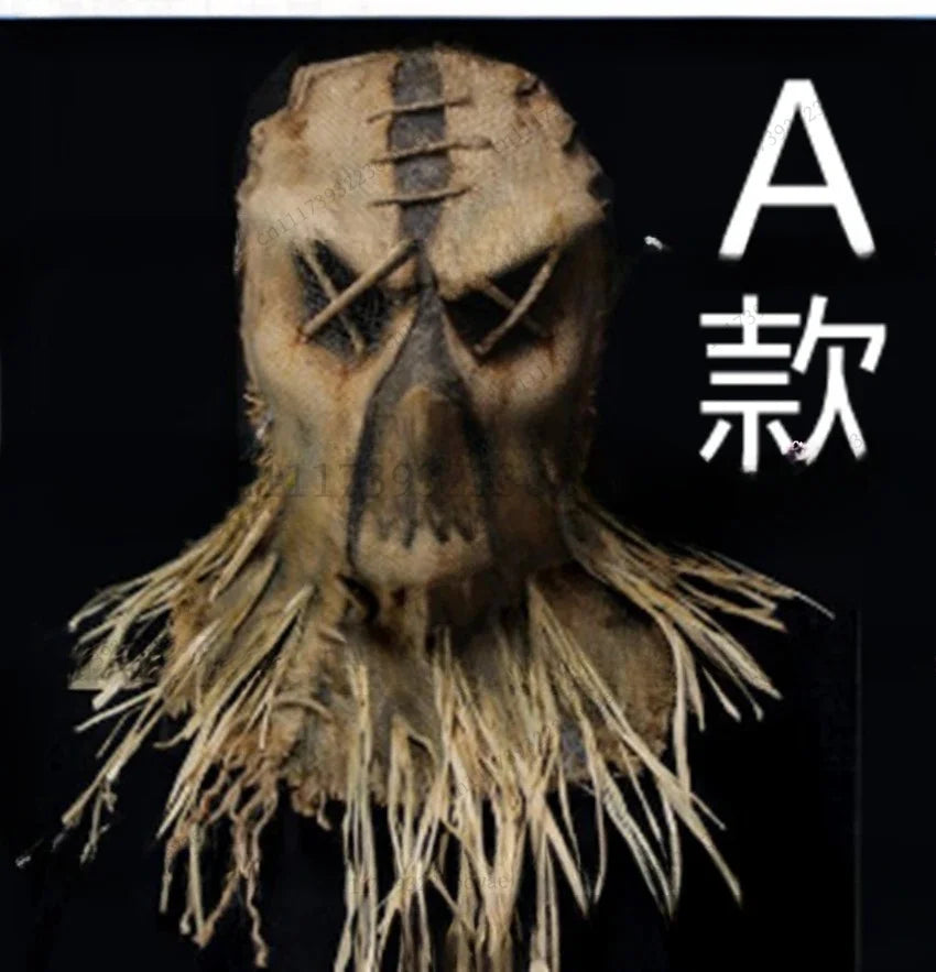 Máscara de espantapájaros de terror para Halloween, accesorios de Halloween aterradores, máscara de látex de cabeza completa, conjunto de disfraz para fiesta de cosplay