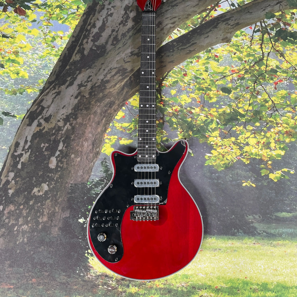 Guitarra eléctrica de color rojo y negro, tres guitarras multitono con pastillas de bobina simple, guitarra eléctrica de rock con circuito independiente