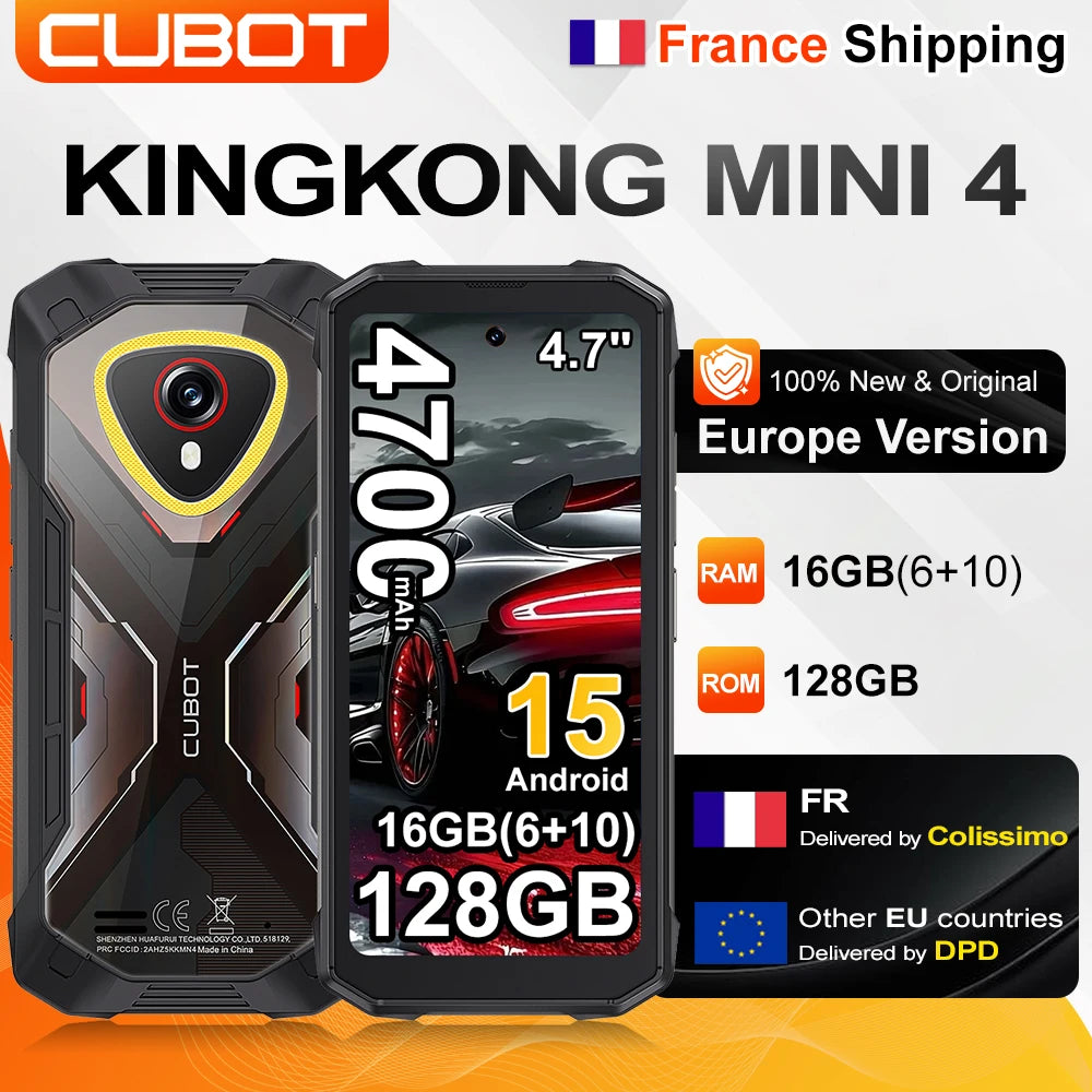 [Envío desde Francia] Cubot KingKong Mini 4 Smartphone resistente Android 15 de 4,7 pulgadas 4700mAh 16(6+10)GB+128GB NFC con luz para camping