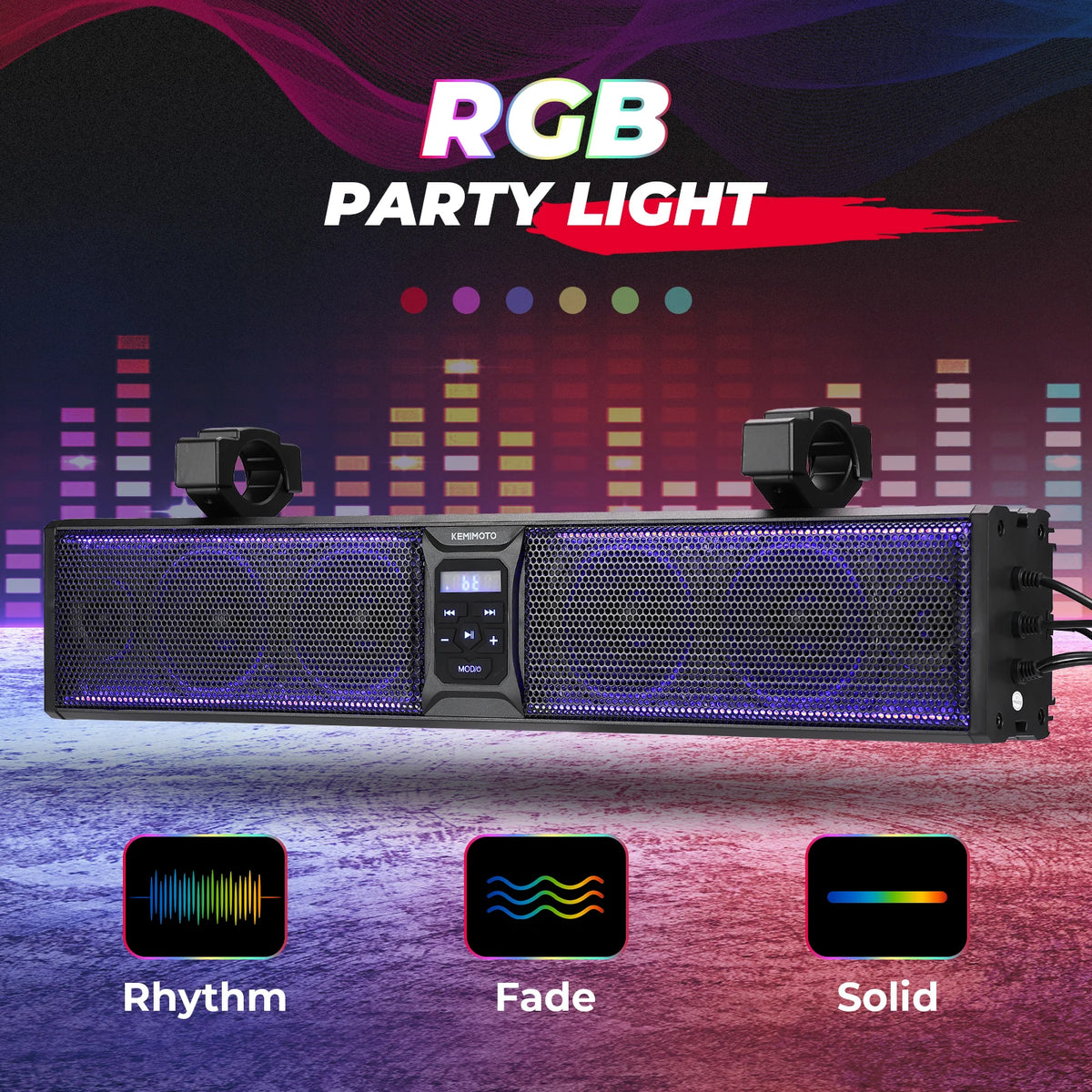 Barra de Sonido RGB para UTV, Altavoz Bluetooth de 600W, Compatible con Barras Antivuelco de 1.5-2.25, Compatible con Polaris RZR Ranger para Can-Am Maverick X3/ R