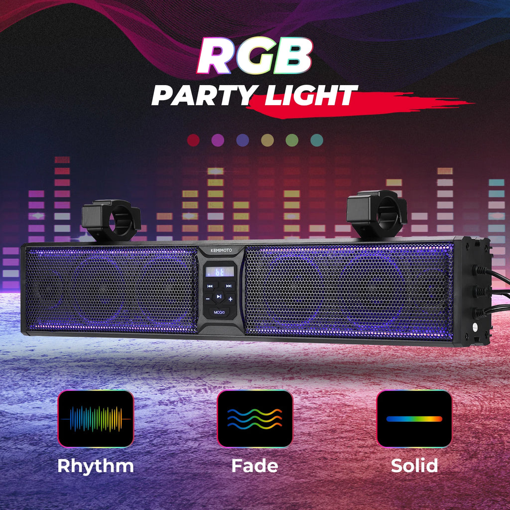 Barra de Sonido RGB para UTV, Altavoz Bluetooth de 600W, Compatible con Barras Antivuelco de 1.5-2.25, Compatible con Polaris RZR Ranger para Can-Am Maverick X3/ R