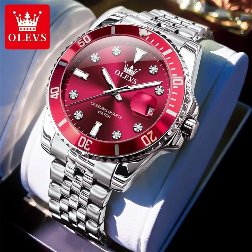 Reloj OLEVS 9809 para hombre, original, resistente al agua, luminoso, de cuarzo, de acero inoxidable, de marca reconocida, con calendario, estilo ejecutivo