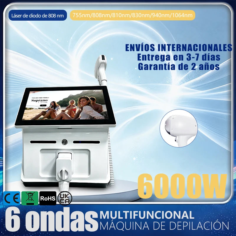Máquina Portátil de Depilación Láser de Diodo Soprano Ice Titanium de 6000W, 6 Ondas, 808nm, Dispositivo de Depilación Permanente de Cuerpo Completo, 10bar6