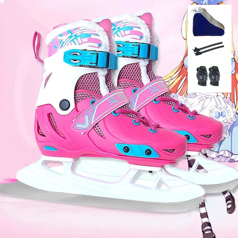 Zapatos de patinaje sobre hielo, patines en línea para hombres y mujeres, zapatillas térmicas cálidas y gruesas con figura de hielo con hoja de hielo para niños, adultos y adolescentes