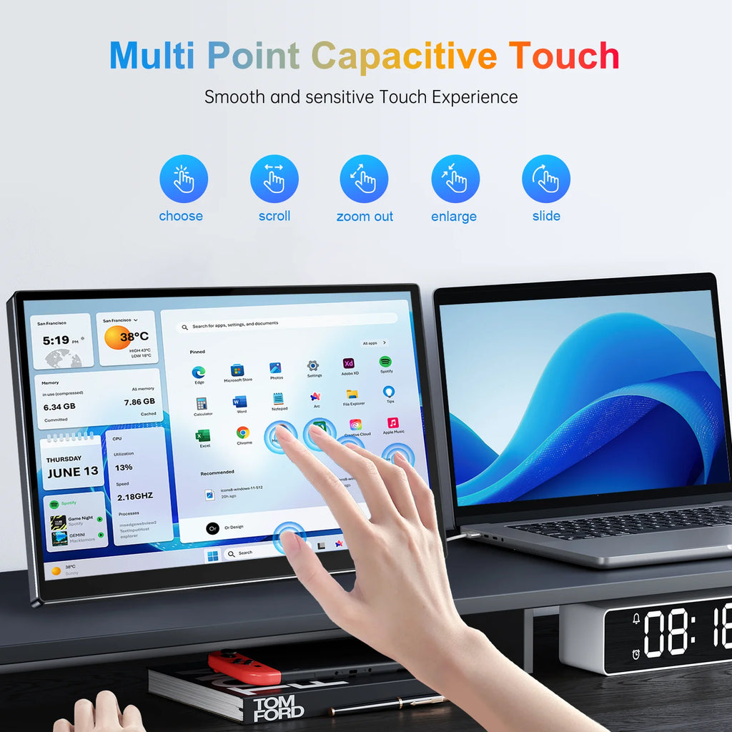Monitor portátil Unew Premium de 14 pulgadas con pantalla táctil y resolución de 1920x1200 IPS para computadora, segunda pantalla para laptop, teléfono, CCTV, bricolaje y automóvil.
