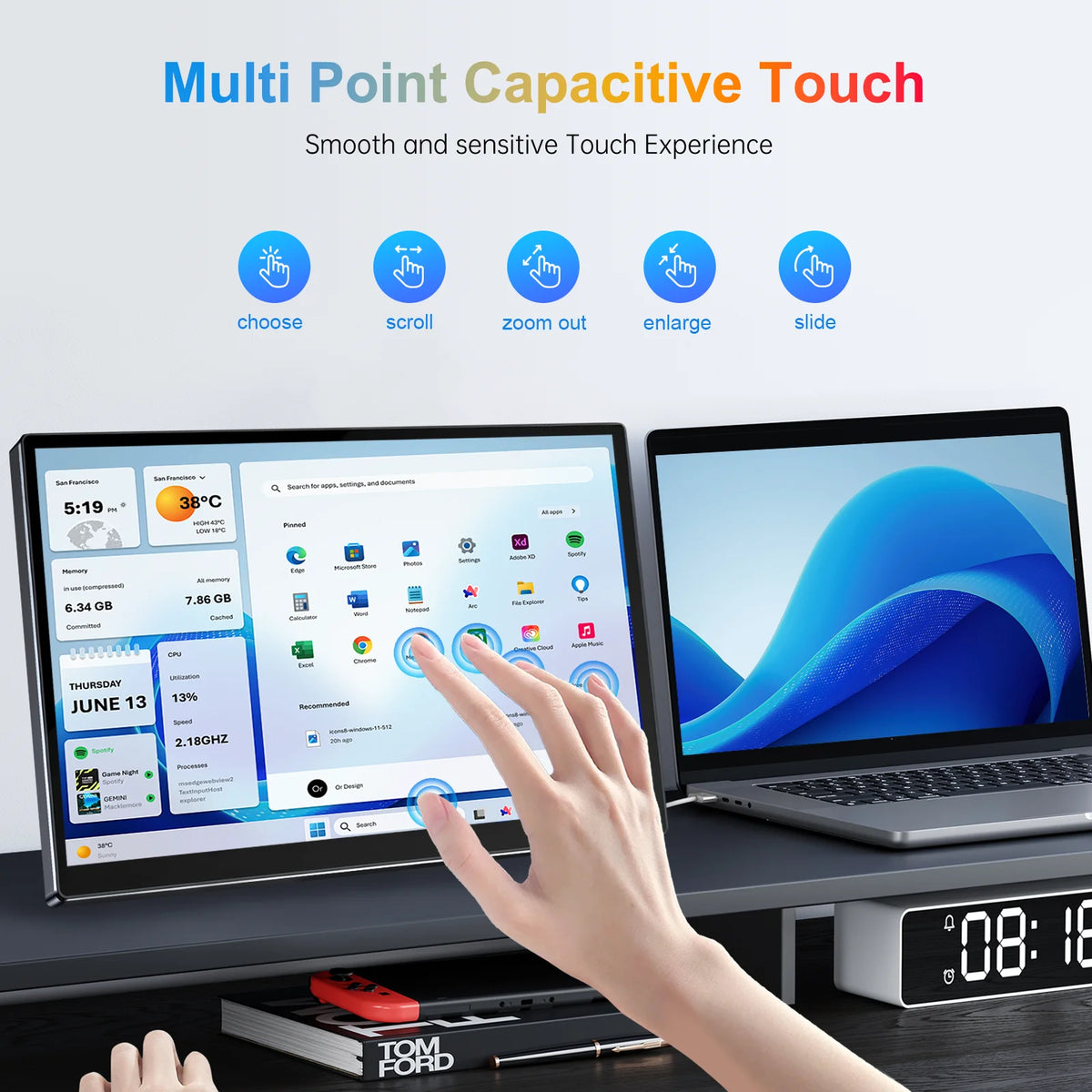 Monitor portátil Unew Premium de 14 pulgadas con pantalla táctil y resolución de 1920x1200 IPS para computadora, segunda pantalla para laptop, teléfono, CCTV, bricolaje y automóvil.